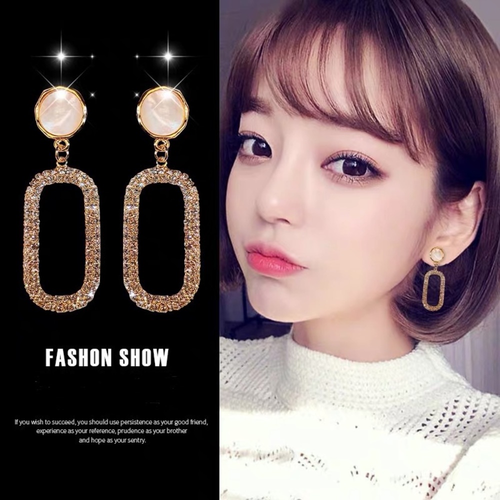 Earrings - rectangular gold and diamond tone